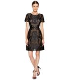 Marchesa Notte - Laser Cut Satin Short Sleeve Dress