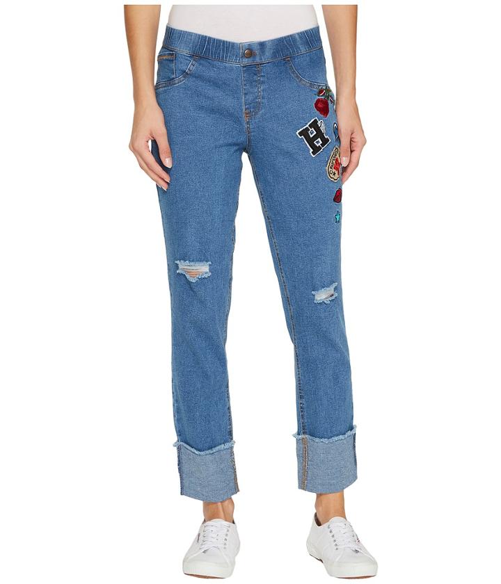 Hue - Patched Ripped Cuffed Denim Skimmer