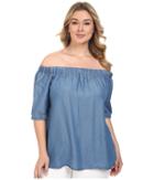 Michael Michael Kors - Plus Size Denim Off Shoulder Short Sleeve Top