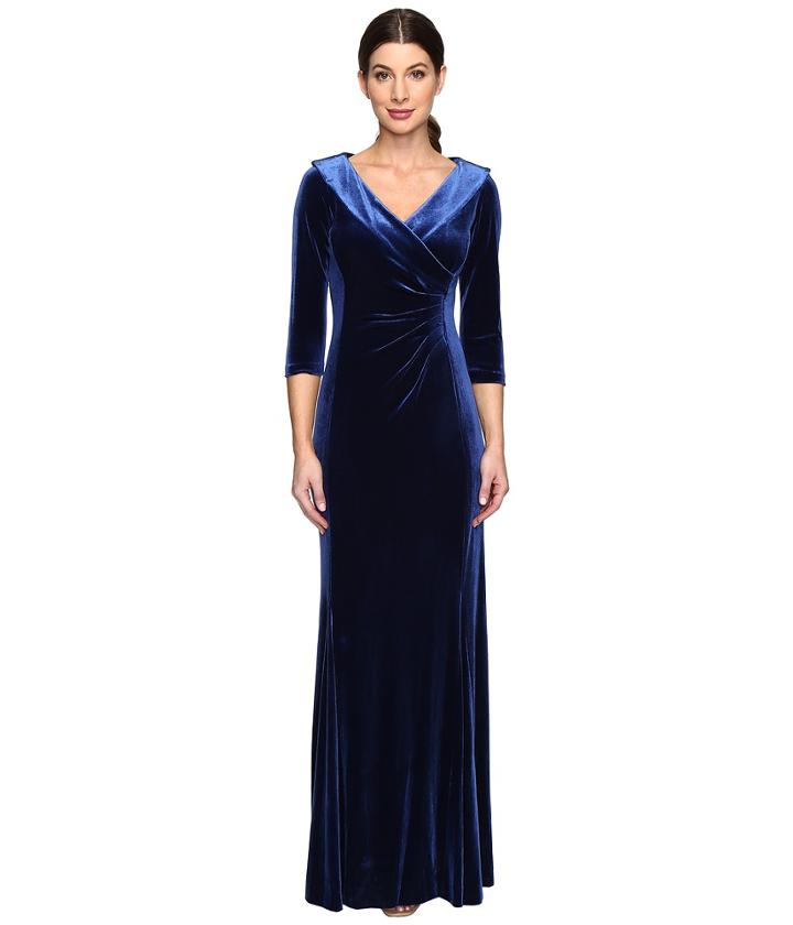 Tahari By Asl - Stretch Velvet Portrait Collar Gown