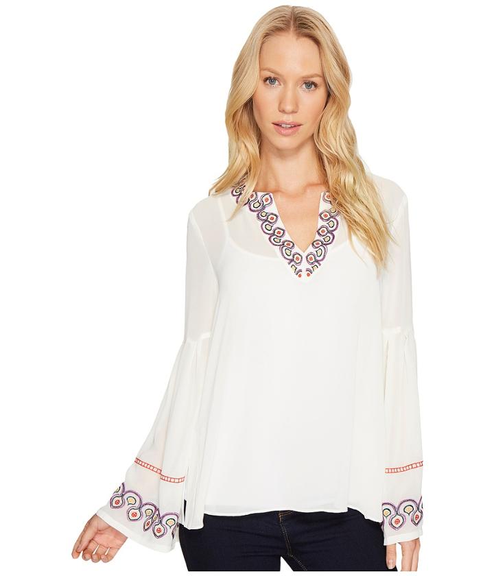 Catherine Catherine Malandrino - Spilt Next Embroidered Dropped Bell Sleeve Top