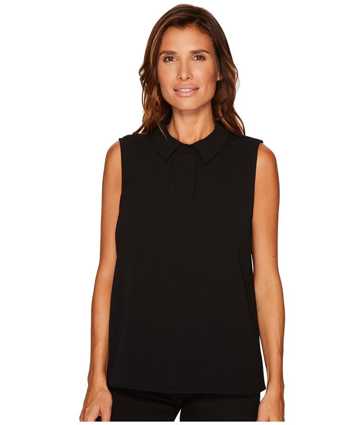 Cece - Sleeveless Textured Pleat Front Collared Blouse