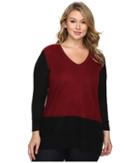 Vince Camuto Specialty Size - Plus Size Long Sleeve V-neck Neck Waffle-stitch Color Block Sweater