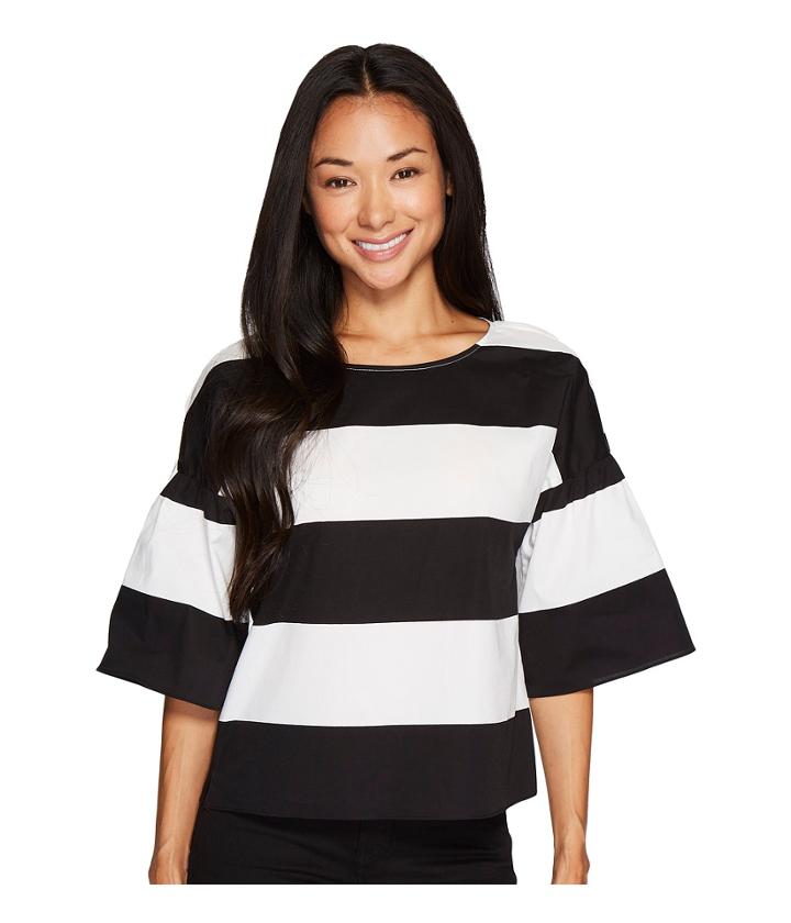 Vince Camuto Specialty Size - Petite Drop Shoulder Ruffle Sleeve Camden Stripe Blouse