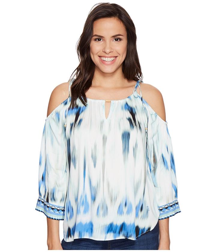 Hale Bob - Sun Streaked Rayon Stretch Satin Cold Shoulder Top