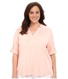 Calvin Klein Plus - Plus Size High-low Roll Sleeve W/ Woven