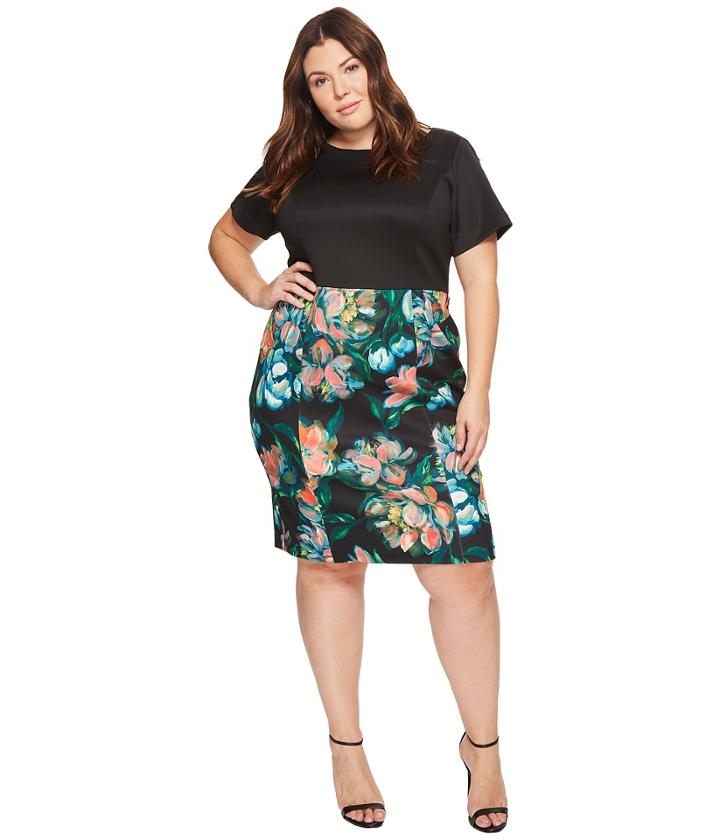Adrianna Papell - Plus Size Printed Bateau Neckline Sheath Dress