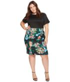 Adrianna Papell - Plus Size Printed Bateau Neckline Sheath Dress