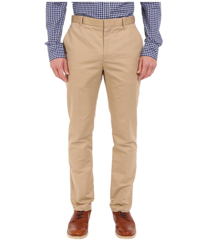 Perry Ellis - Solid Slub Linen Cotton Flat Front Pants