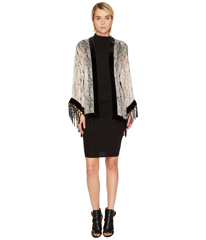 The Kooples - Kimono With Velvet Stripe And Fringes
