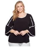 Calvin Klein Plus - Plus Size Bell Sleeve Top W/ Piping