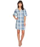 Two By Vince Camuto - Flutter Sleeve Bleach Indigo Plaid Dress