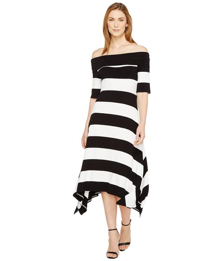 Vince Camuto - Off Shoulder Cuban Stripe Sharkbite Dress