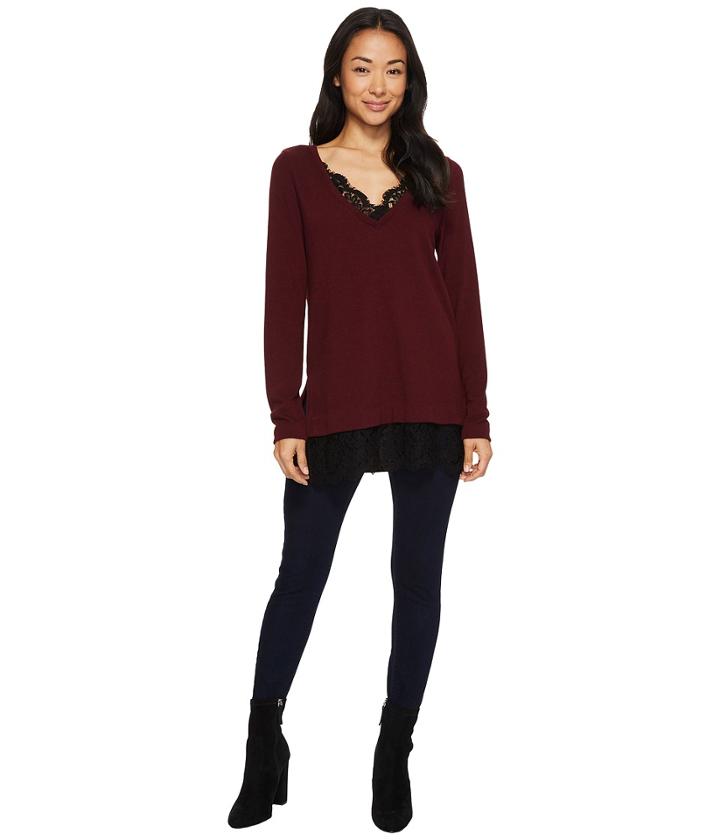 Karen Kane - Lace Inset V-neck Sweater