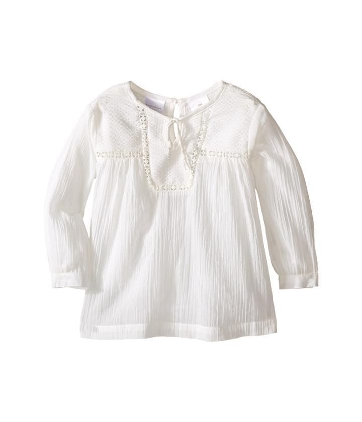 Kardashian Kids - Shirt With Front Split Tie And Seersucker Panel And Mesh Trim