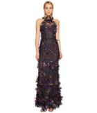 Marchesa Notte - 3d Floral Halter Gown W/ Embroidery