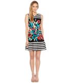 Tahari By Asl - Floral Stripe Fit And Flare Dress