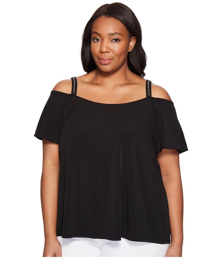 Michael Michael Kors - Plus Size Stud Stripe Cold Shoulder Top