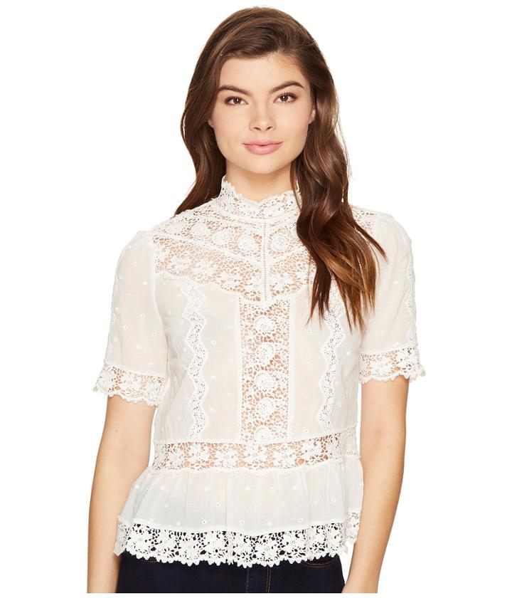 Rebecca Taylor - Short Sleeve Eyelet Mock Top