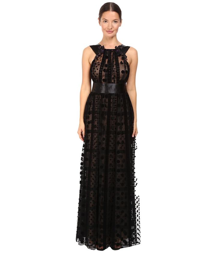 Marchesa Notte - Polka Dot Gown With Beaded Floral Accents