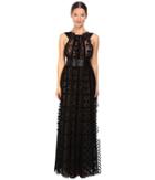Marchesa Notte - Polka Dot Gown With Beaded Floral Accents
