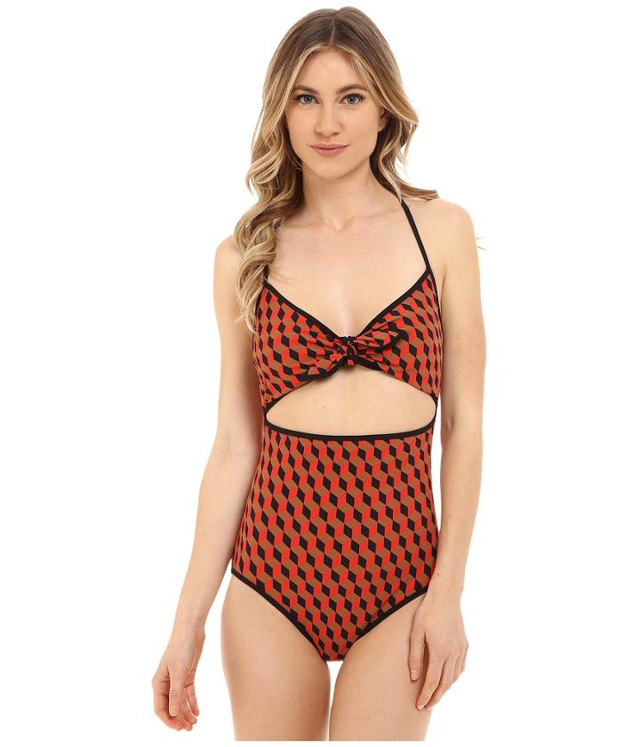 Michael Kors - Deco Hexagon Strappy Cross Back Tie Front Maillot
