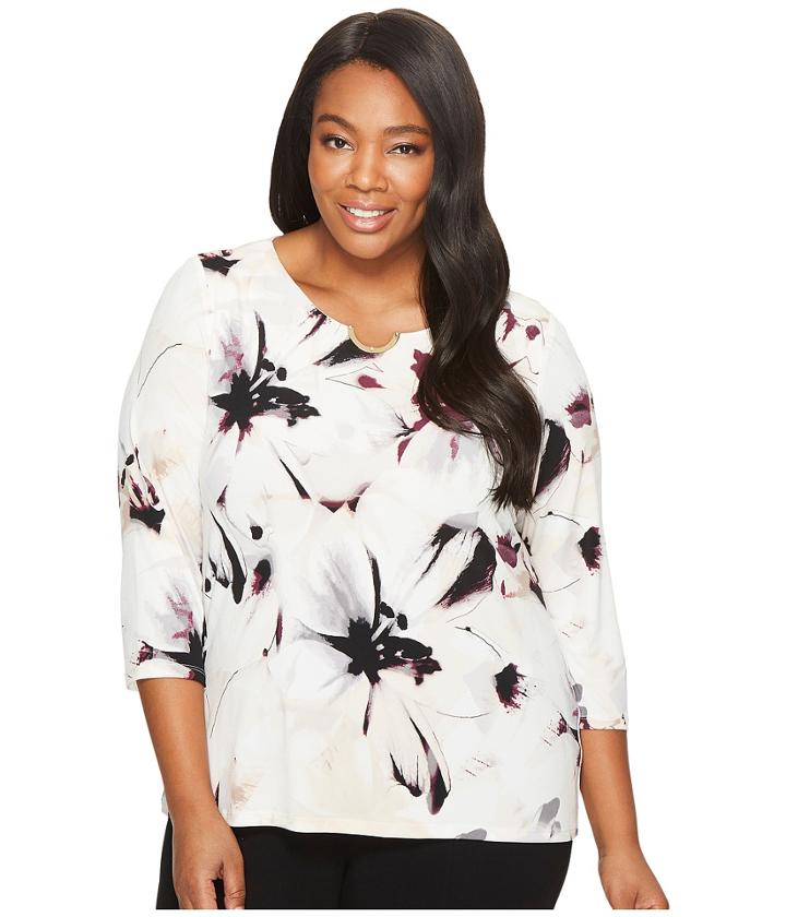 Calvin Klein Plus - Plus Size 3/4 Sleeve Blouse W/ Arch Hardware