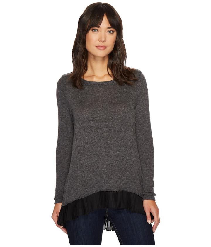 Mod-o-doc - So Soft Sweater Knit Long Sleeve Sweater With Pleated Contrast Hem