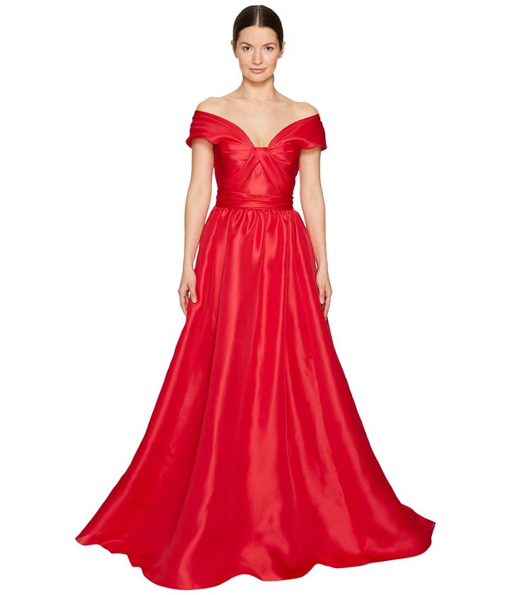 Marchesa - Silk Off Shoulder Sculptural Ball Gown