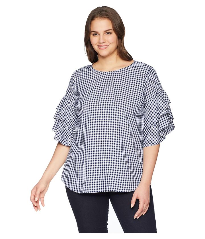 Karen Kane Plus - Plus Size Gingham Ruffle Sleeve Top