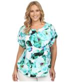 Calvin Klein Plus - Plus Size Printed Short Sleeve Top W/ Hardware