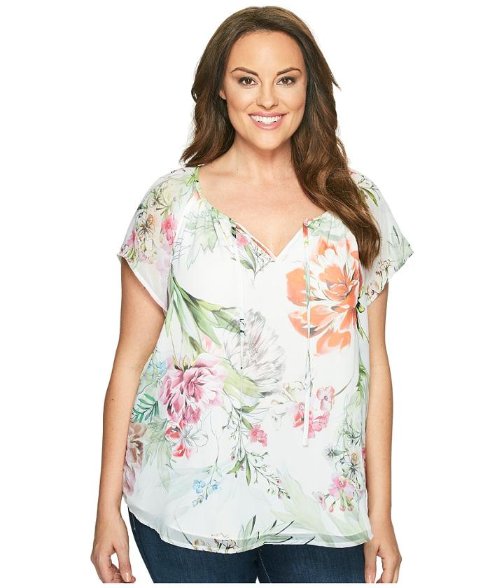 Karen Kane Plus - Plus Size Floral Keyhole Front Top