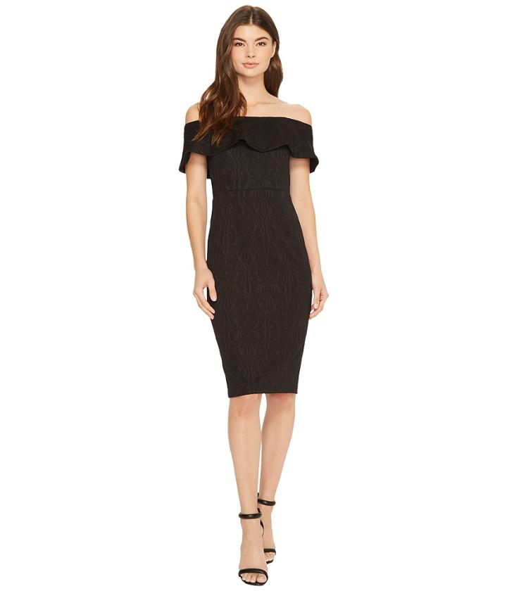 Donna Morgan - Off Shoulder Stretch Brocade Midi Bodycon