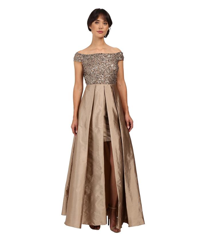 Adrianna Papell - Off Shoulder Over Skirt Gown
