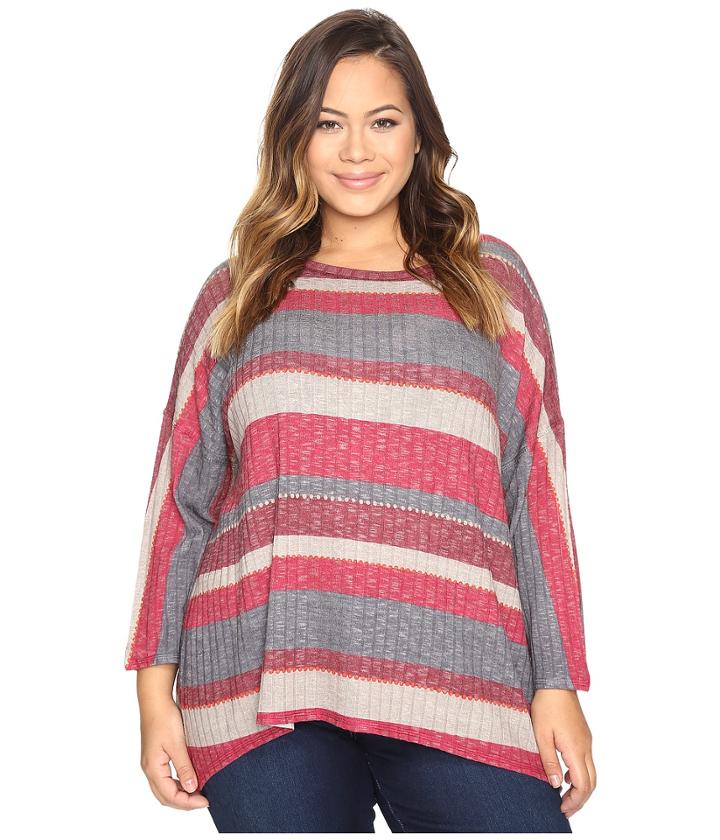 Nally &amp; Millie - Plus Size Burgundy Stripe Top