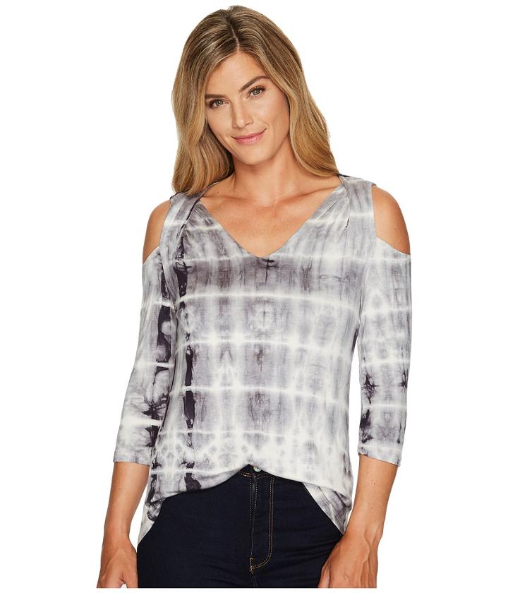 Tribal - 3/4 Sleeve Tie-dye Jersey Cold Shoulder Top