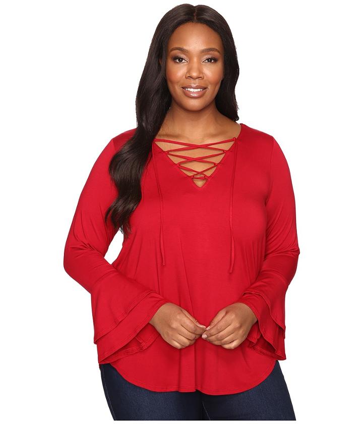 Karen Kane Plus - Plus Size Flare Sleeve Lace-up Top