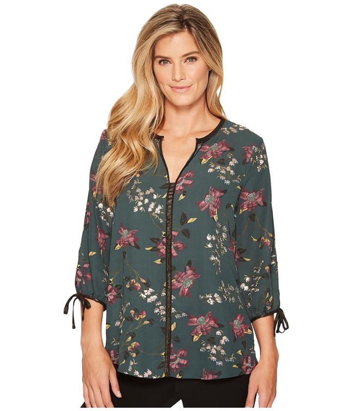 Ivanka Trump - Georgette Metallic Trim Floral Blouse