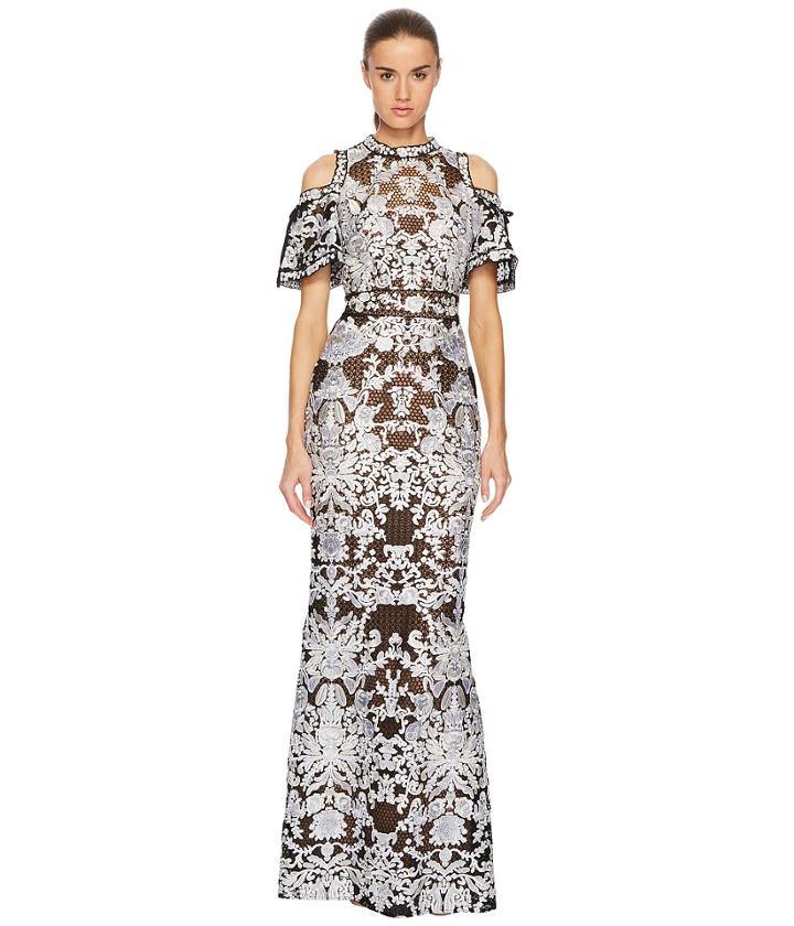 Marchesa Notte - Cold Shoulder Guipure Gown With Flounce