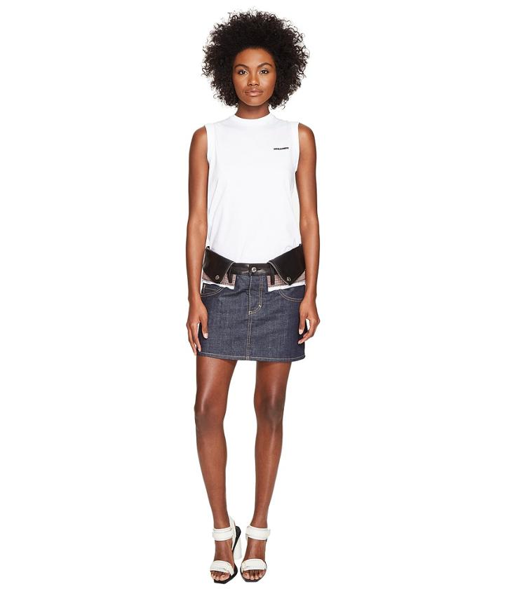 Dsquared2 - Denim Check And Leather Nylon Mix Skirt