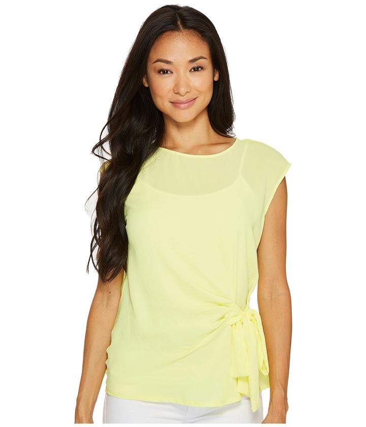 Vince Camuto Specialty Size - Petite Sleeveless Mix Media Tie Front Blouse