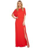 Halston Heritage - Flowy Short Sleeve Wide Boatneck Gown W/ Split