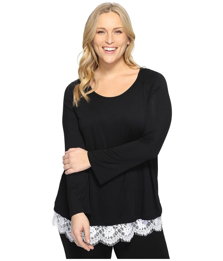 Karen Kane Plus - Plus Size Lace Hem Boat Neck Top