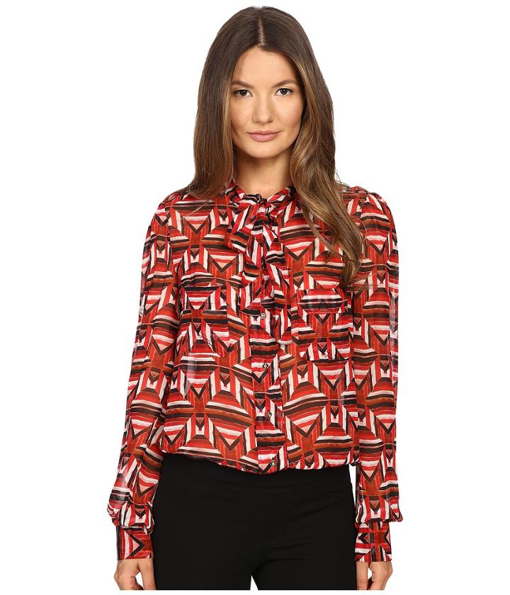Just Cavalli - Sonya Print Bow Blouse W/ Chest Pockets