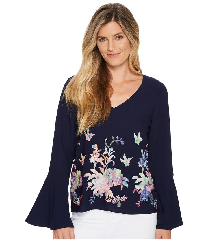 Karen Kane - Embroidered Flare Sleeve Top