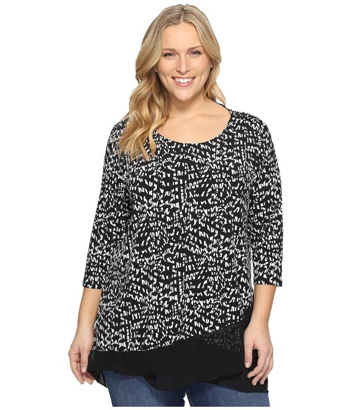 Vince Camuto Plus - Plus Size 3/4 Sleeve Asymmetrical Mosaic Glimpses Top
