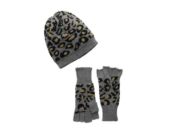 San Diego Hat Company Knh3332 Leopard Knit Fingerless Gloves Beanie Set
