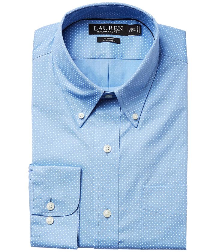 Lauren Ralph Lauren - Slim Fit Non Iron Poplin Dot Print Spread Collar Dress Shirt