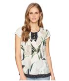 Tribal - Short Flutter Sleeve Printed Crepe Floral Blouse