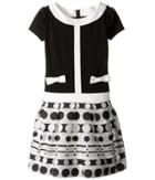 Us Angels - Short Sleeve Ponte Dress W/ Organza Jacquard Hem